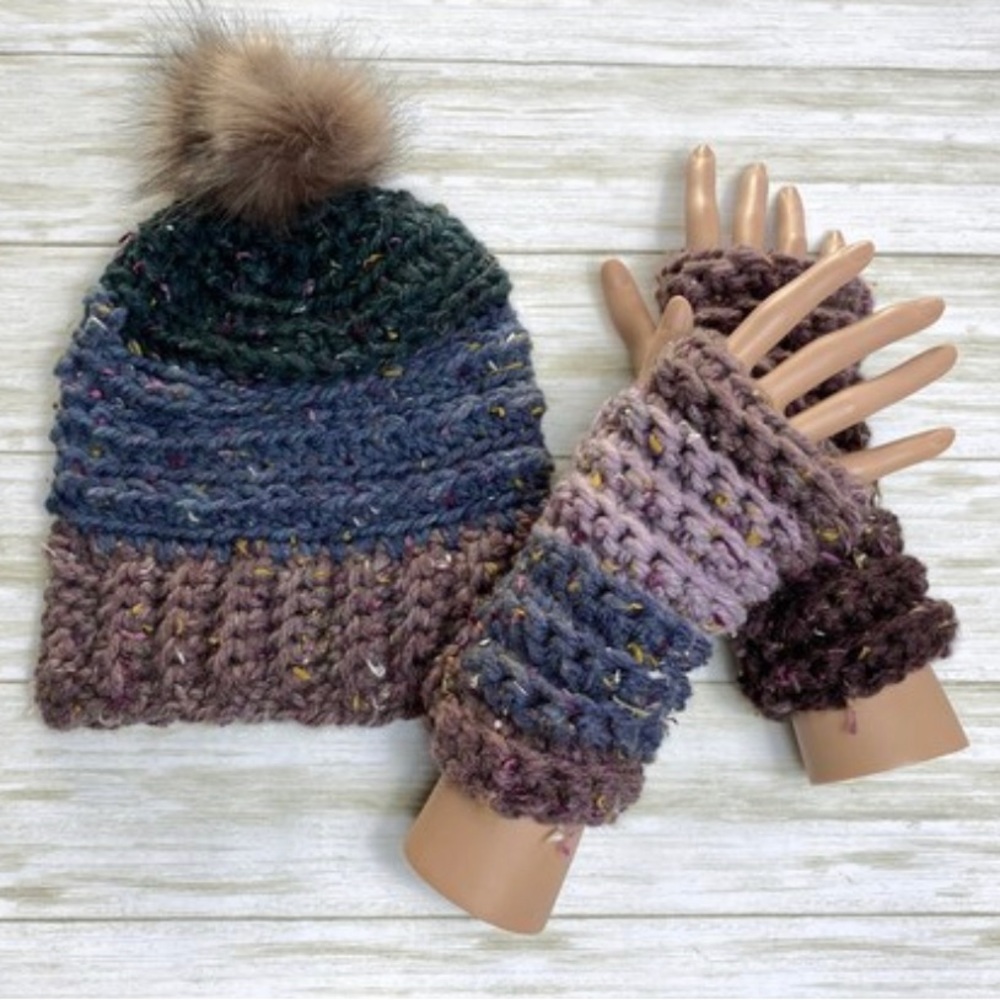Hat and Glove Set, Pom Pom Hat Set, Hat and Mittens Set, Beanie and Glove Set,